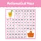 Mathematical maze. Game for kids. Number labyrinth. Education developing worksheet. Activity page. Puzzle for children. Cartoon