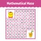 Mathematical maze. Game for kids. Number labyrinth. Education developing worksheet. Activity page. Puzzle for children. Cartoon