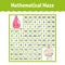 Mathematical maze. Game for kids. Number labyrinth. Education developing worksheet. Activity page. Puzzle for children. Cartoon