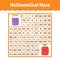 Mathematical maze. Game for kids. Number labyrinth. Education developing worksheet. Activity page. Puzzle for children. Cartoon