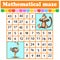 Mathematical rectangle maze.monkey and ostrich. Game for kids. Number labyrinth. Education worksheet. Activity page. Riddle for