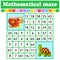 Mathematical rectangle maze. Snail and turtle. Game for kids. Number labyrinth. Education worksheet. Activity page. Riddle for