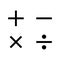 Mathematical symbols. Plus, minus, multiplication and division sign