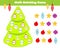 Mathematics children educational game . Match objects with numbers and decorate Christmas tree. Counting activity for kids and