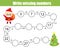 Mathematics educational game for children. Complete the row, write missing numbers. Solve the equation and help Santa find