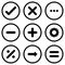 Mathematics incorrect right plus icon set circle outline