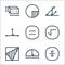 Mathematics line icons. linear set. quality vector line set such as division, circle, square, root, equal, right angle, corner,