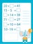 Mathematics worksheet. educational game for children. Learning counting. Addition and subtraction for kids and toddlers