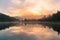 Matheson water lake reflection with Mt.Cook and sunset background