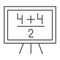 Maths example thin line icon, lesson and mathematical, blackboard with arithmetic sign, vector graphics, a linear