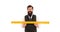 Maths teacher taking measurement. this is too big. happy man measure the length. bearded man with ruler isolated on
