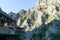 Matka Canyon, Skopje / Macedonia - July 06 2019: Group of people doing kayak activity in the balkans in summer. Men having fun