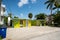 Matlacha Florida building painted neon yellow offering kayak canoe rentals