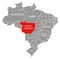 Mato Grosso red highlighted in map of Brazil
