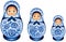 Matryoshka doll family in blue Gzhel style