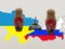 Matryoshka doll with Ukraine and Russia map with tank