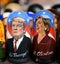 Matryoshka dolls with the image and the 45th President of the USA of Donald trump and Hillary Clinton on the counter of Souvenirs