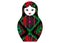 Matryoshka icon Russian nesting doll with geometric colorful ornament, colored with felt-tip pens, vector isolated