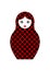 Matryoshka icon Russian nesting doll with red geometry ornament , vector isolated