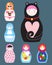 Matryoshka vector traditional russian nesting doll toy with handmade ornament figure pattern with child face and