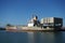 Matson shipping boat is unloaded by cranes in Oakland Harbor