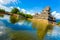 Matsumoto Castle Bridge Moat Water Angled Day