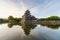 Matsumoto castle reflect on water in evening ,nagano japan