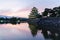 Matsumoto castle and sunset sky reflect on water ,nagano japan