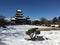 Matsumoto crow castle main tower on a snow day in Japan