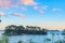 Matsushima Bay in dusk, beautiful islands covered with pine trees and rocks