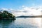 Matsushima Bay in dusk, beautiful islands covered with pine trees and rocks