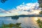 Matsushima Bay in dusk, beautiful islands covered with pine trees and rocks