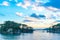 Matsushima Bay in dusk, beautiful islands covered with pine trees and rocks