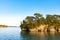 Matsushima Bay in dusk, beautiful islands covered with pine trees and rocks