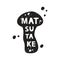 Matsutake mushroom grunge sticker. Black texture silhouette with lettering inside. Imitation of stamp, print with scuffs
