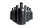 Matte black bottles on a white background close-up.