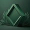 matte green rhombus with delicate lines carved from limestone background for cosmetic products, mock up pedestal AI