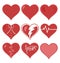 Matte red heart set vector illustration