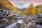 Matterhorn over a mountain stream in autumn