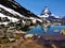 Matterhorn Peak reflection in summer at Riffelsee lake, Gornergrat station, Zermatt, Switzerland