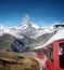 Matterhorn and red train.. Beautiful natural landscape in the Switzerland. Matterhorn, Zermatt