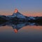 Matterhorn at sunrise reflecting in Lake Stelli.