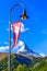 Matterhorn, Swiss flag and street light