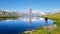 The Matterhorn in Zermatt, Switzerland. The alpine lake Stellisee.