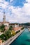 Matteschwelle, Aare river and Evangelical Church in Bern, Switzerland