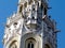 Matthias church, ornate white stone tower detail with arches and gargoyles