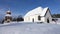 Mattmar church and Belltower in winter in Jamtland in Sweden