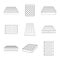 Mattress squab bedding icons set, outline style