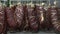 Maturation of smoked sausages on the shelves of the meat processing plant . The traditional method of maturing sausages