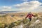 Mature backpacker on a mountain ridge